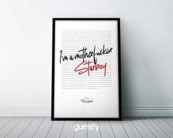The Weeknd | Starboy | Lyric Print | Minimalist Music Poster| Modern Black & White Wall Art