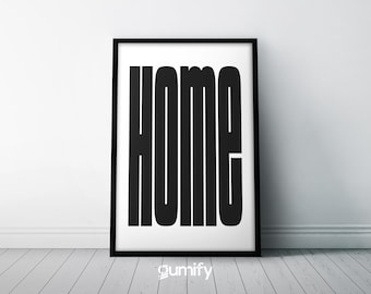 HOME Typography Print | Monochrome | Black and White | Poster | Home Decor