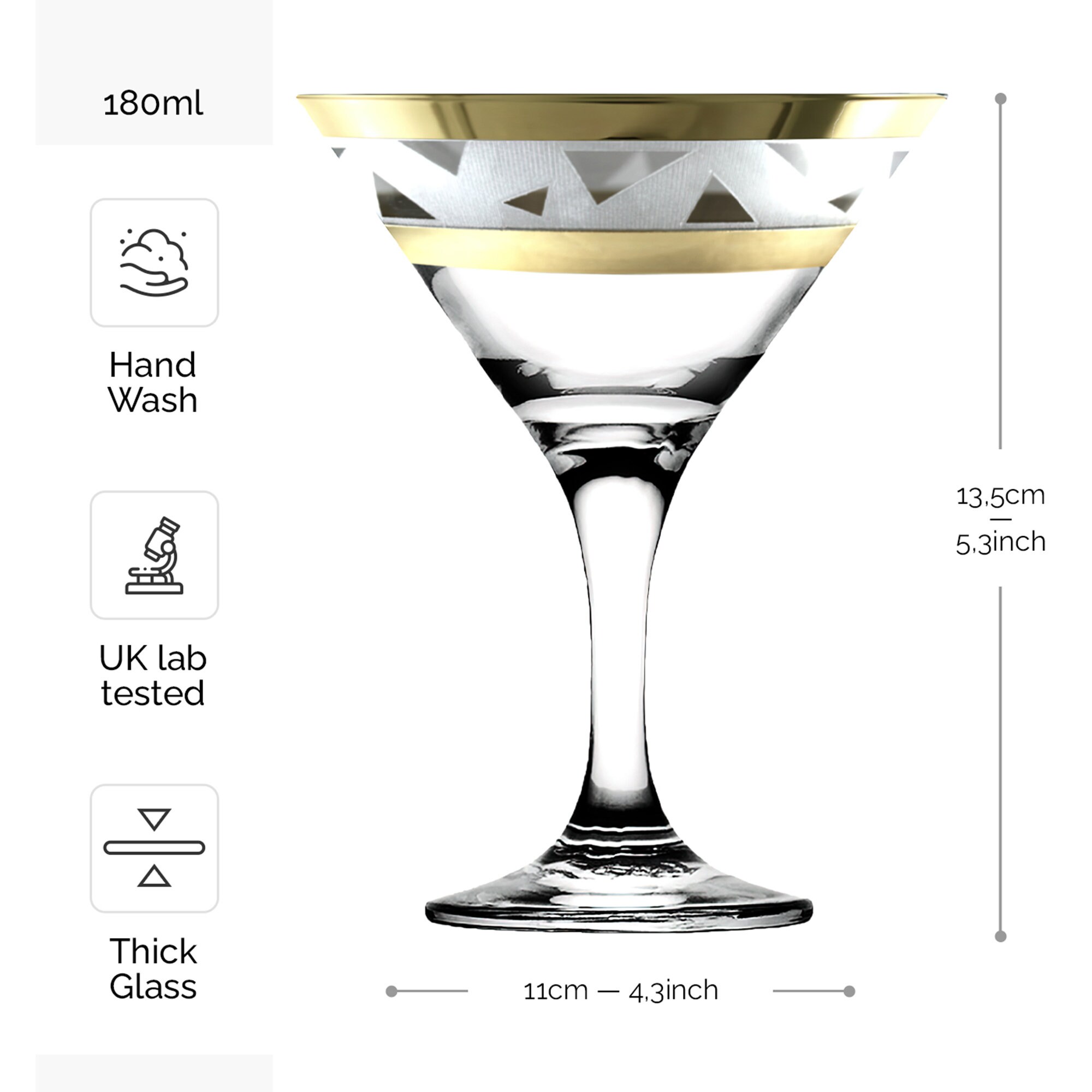 Martini Glasses Set of 6/ Round Cocktail Glasses/ Thick Stem/ Decorated