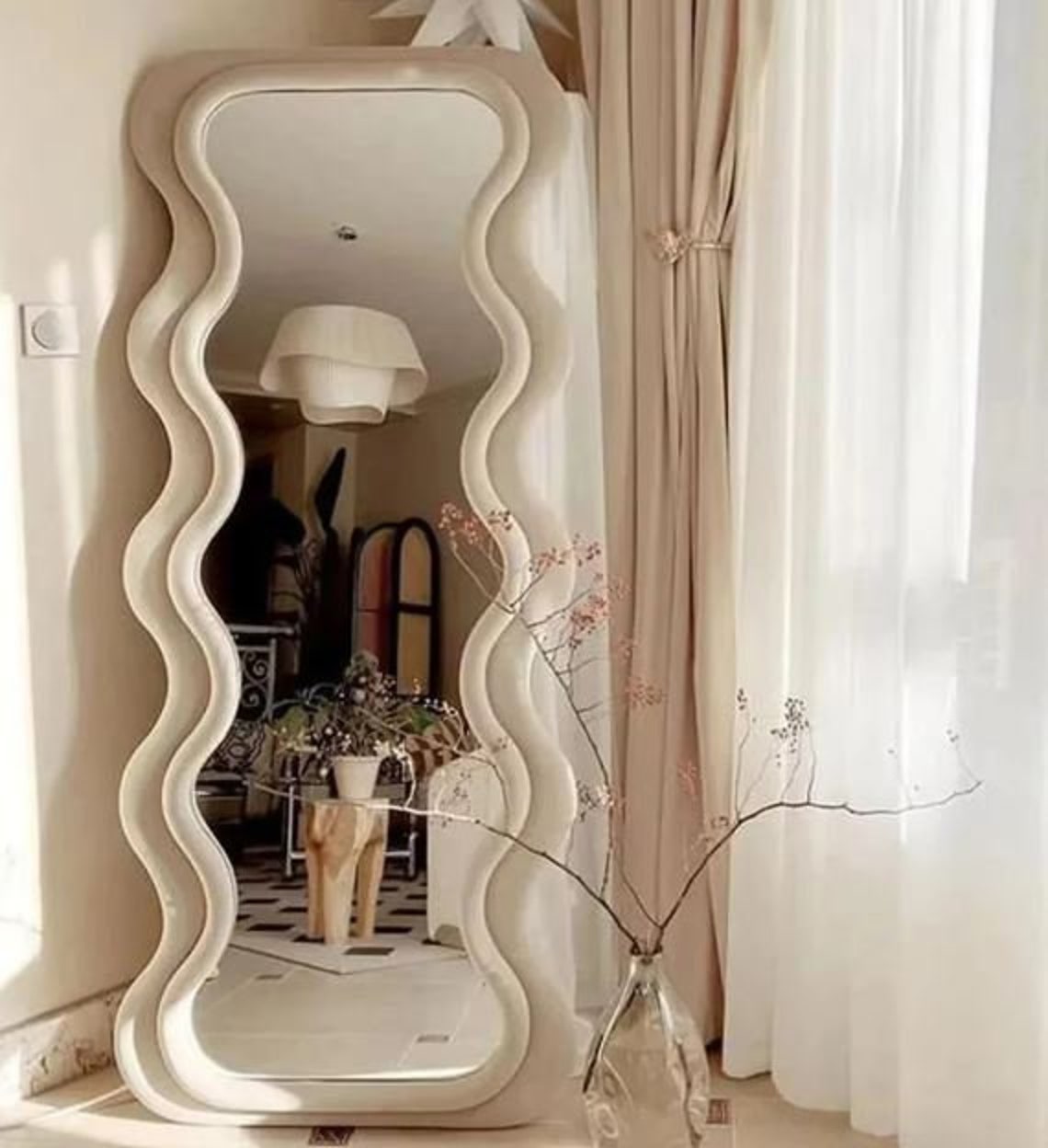 Wavy Floor Mirror Fabric Full Lenght Mirror Curvy Squiggle Etsy