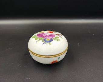Vintage Meissen  Porcelain Trinket Box – Hand-Painted Floral Design with Gold Trim