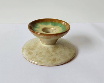 Candle stick holder ceramic glazed green
