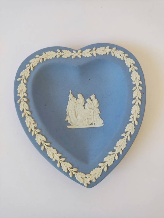 Vintage Wedgwood Blue Jasper Heart Shaped Pin Dish - image 1