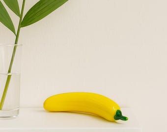Glass Yellow Banana – Decorative Fruit Figurine, Handmade Glass Art for Home Decor