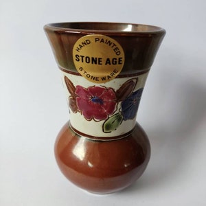 Steinzeit Keramik Becher vase Steinzeug Handbemalt Vintage