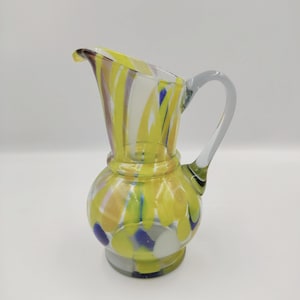 Hand-Blown Art Glass Pitcher – Multicolor Swirl Design