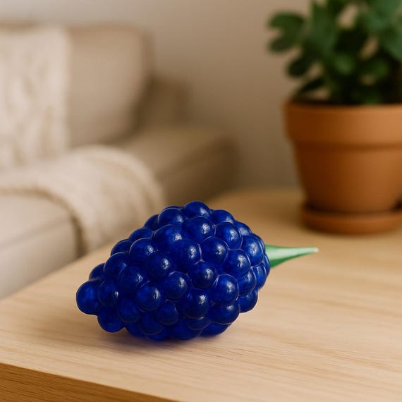 Signed Kosta Boda Art Glass Grapes – Blue Cluster Figurine
