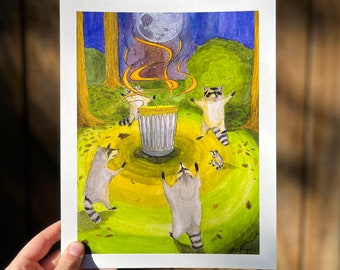 Raccoon Art Print - Initiation - 5x7" // 8x10" // Poster - Raccoon Art - Trash Pandas