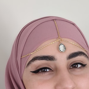 HEAD CHAIN - Clear White Crystal Teardrop - Gold Chain Hair Jewelry Jewellery - Headchain - Forehead Jewelry - Bridal Goddess Wedding Tikka