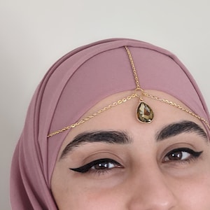 HEAD CHAIN - Yellow Crystal Teardrop - Gold Chain Hair Jewelry - Jewellery Hijab - Forehead Jewelry - Bridal Goddess Wedding Tikka