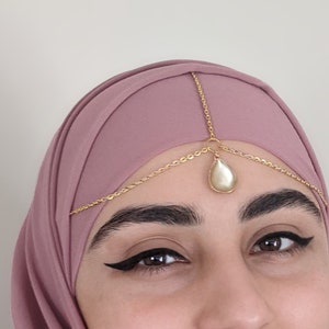 HEAD CHAIN - Ivory Pearl Crystal Teardrop - Gold Chain Hair Jewelry Jewellery - Forehead Jewelry - Bridal Goddess Wedding Tikka