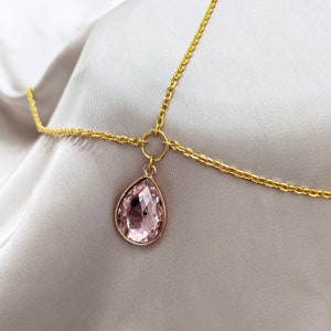 HEAD CHAIN - Pink Crystal Teardrop - Gold Chain Hair Jewelry Jewellery - Forehead Jewelry - Bridal Goddess Wedding Tikka