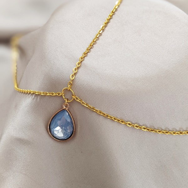 HEAD CHAIN - Blue Opal Crystal Teardrop - Gold Chain Hair Jewelry Jewellery - Forehead Jewelry - Bridal Goddess Wedding Tikka