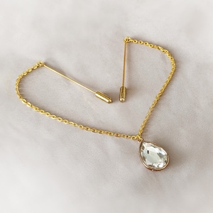 DOUBLE HIJAB PIN - Clear White Crystal Teardrop - Gold Scarf Hijab Jewelry Jewellery - Head Chain Piece - Bridal Wedding Tikka Headscarf