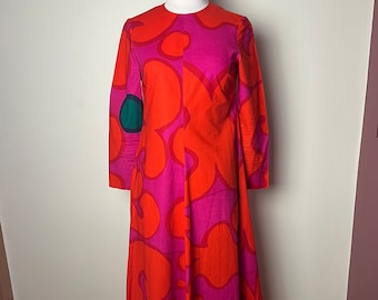 Vintage 1966 Marimekko Keidas maxi dress with quilted hem, designed by Annika Rimala.