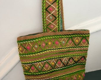 Vintage 70s handmade top handle boho embroidered purse