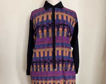 Vintage late 80s/early 90s Marimekko abstract print cocoon dress with pockets