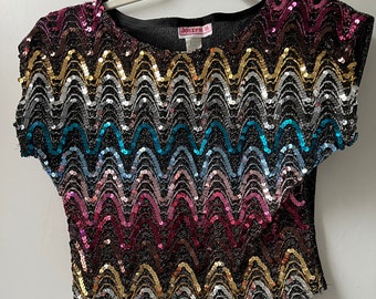 Vintage early 80s Joseph II sequined disco top