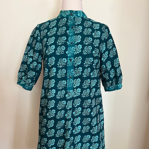 Rare green 1960s Marimekko Hedelmäkori dress, print designed by Annika Rimala in 1964