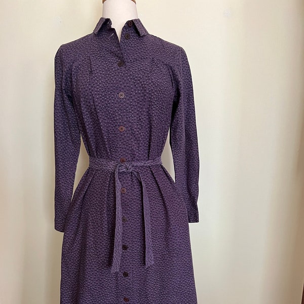 Vintage 1979 Marimekko shirt dress in Vihma (rain) pattern with pockets, designed by Fujiwo Ishimoto