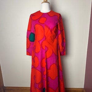 Vintage 1966 Marimekko Keidas Maxi Dress With Quilted Hem