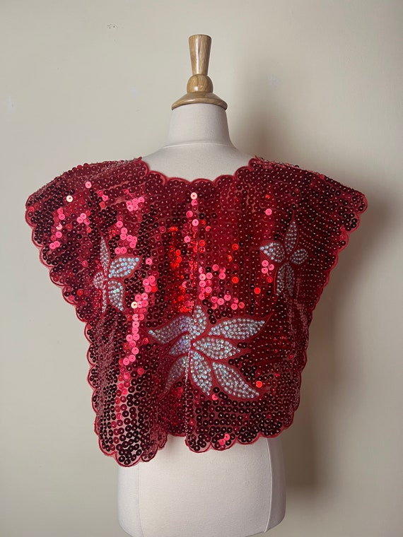 Vintage 80s unbranded red sequined holiday top - image 3