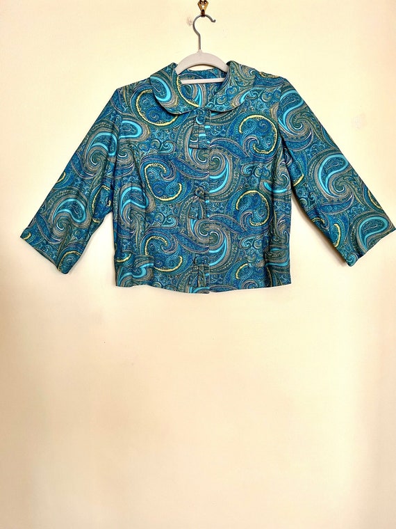 Vintage handmade 1960s blue paisley print jacket