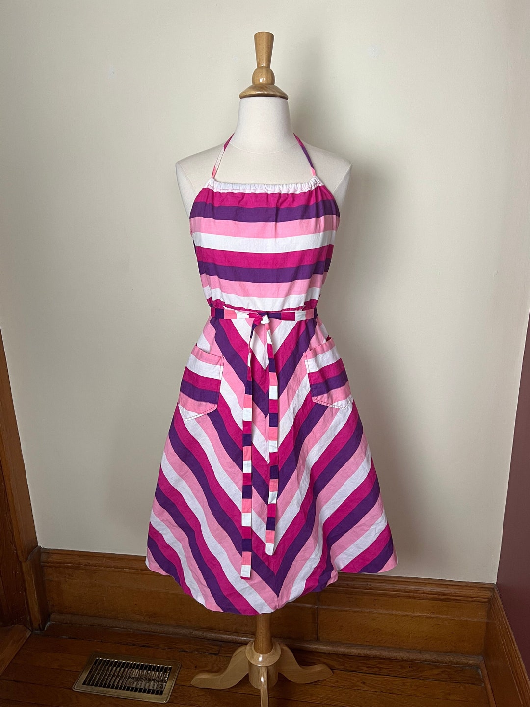 Vintage 70s Unbranded Parisian Chevron Halter Sundress With Pockets - Etsy