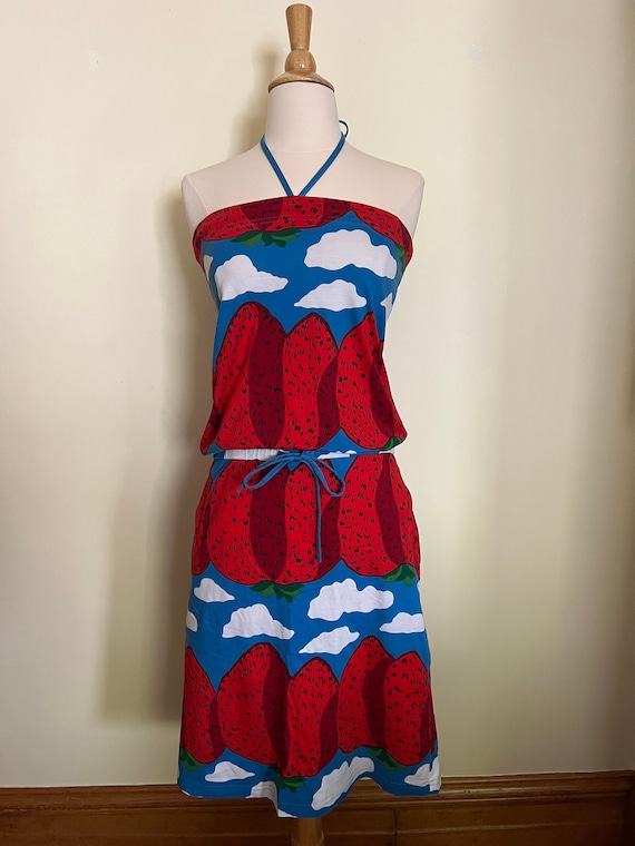 Marimekko Masikkavuoret (Strawberry) halter dress… - image 1