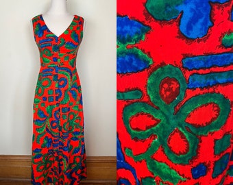 Vintage 60s Budo Minicare Joseph Bancroft & Sons psychedelic Hawaiian maxi dress