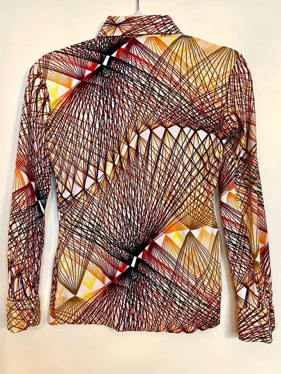 Vintage 70s spirograph art blouse, ultra mod - image 3