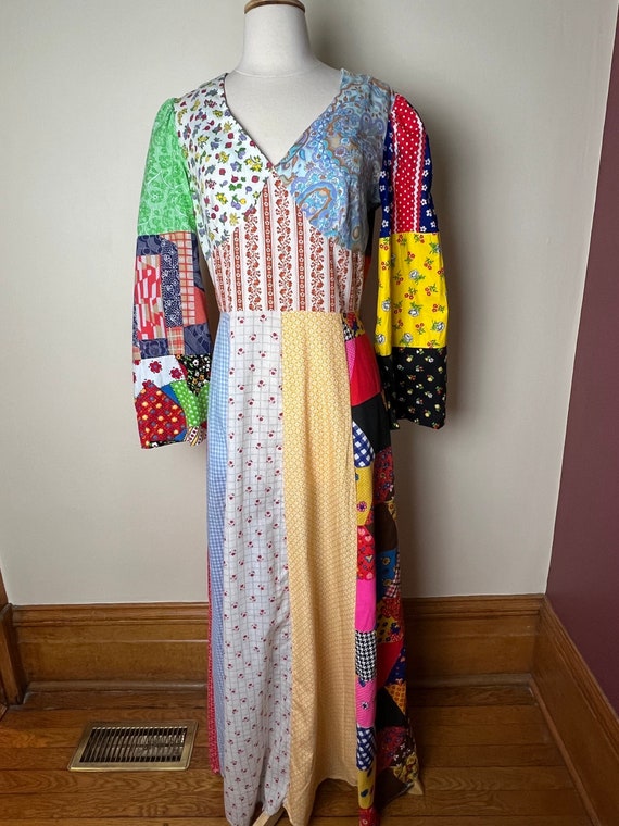 Vintage 70s unbranded boho patchwork maxi dress