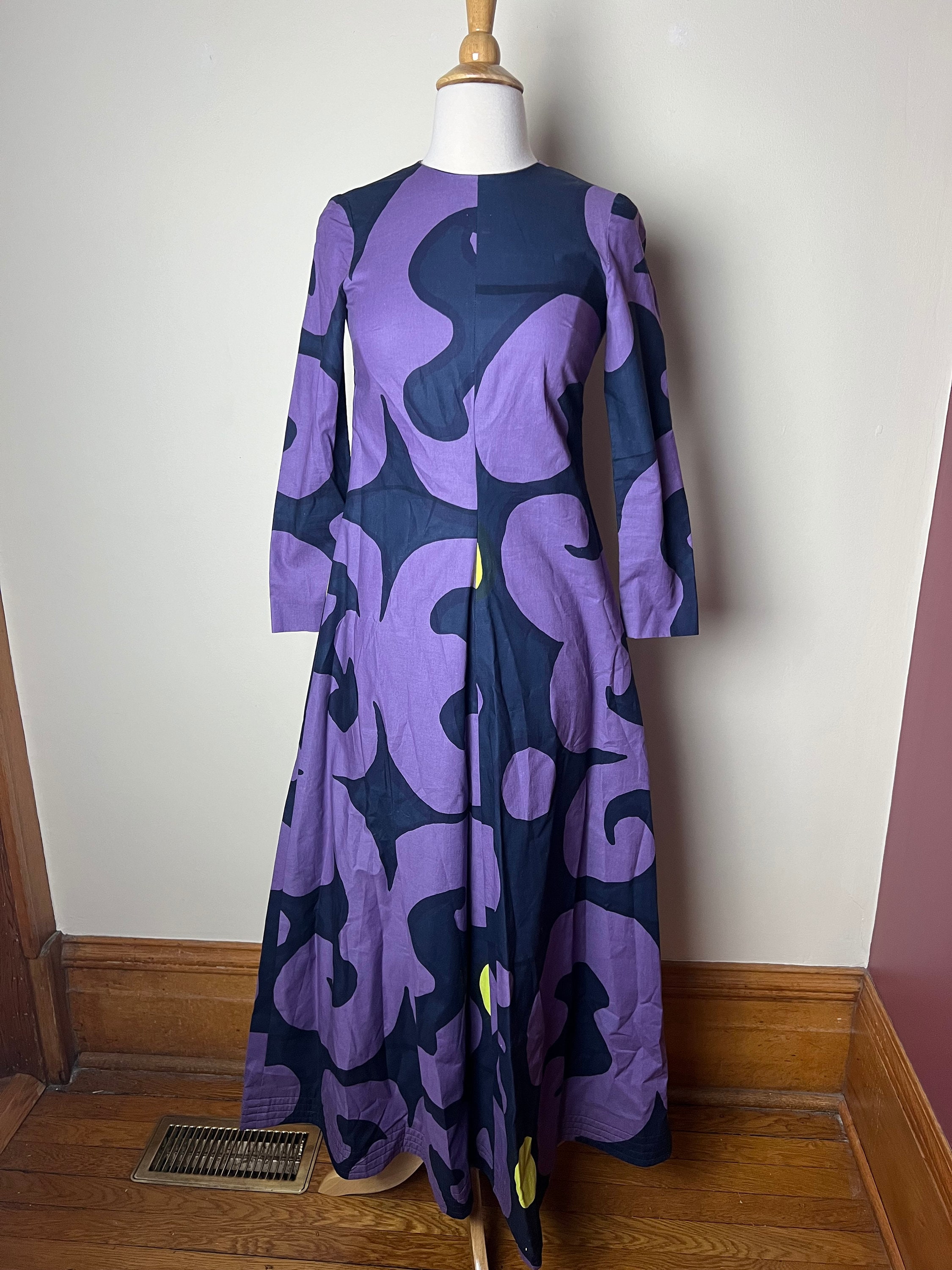 Vintage 1966 Marimekko Keidas Maxi Dress With Quilted Hem