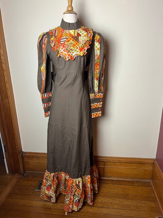 Vintage 70s handmade patchwork maxi hostess dress - image 1