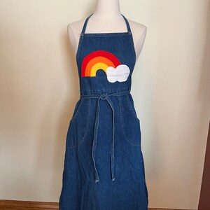Vintage 70s John Gate denim rainbow patch wrap halter dress