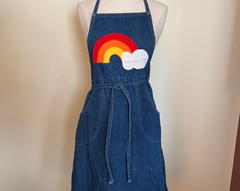 Vintage 70s John Gate denim rainbow patch wrap halter dress