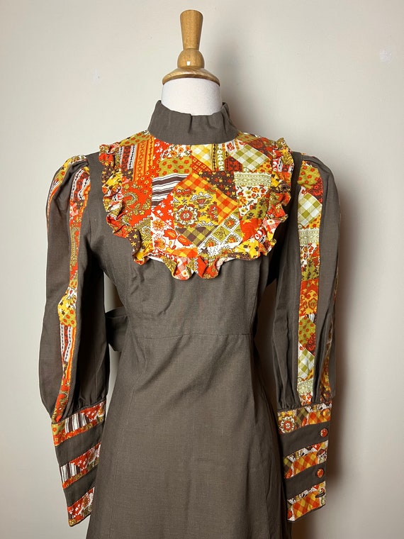 Vintage 70s handmade patchwork maxi hostess dress - image 5