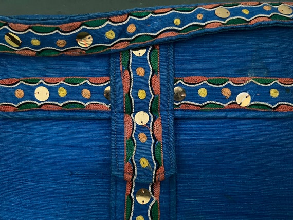 Vintage 70s blue, Indian, silk shantung handbag - image 8