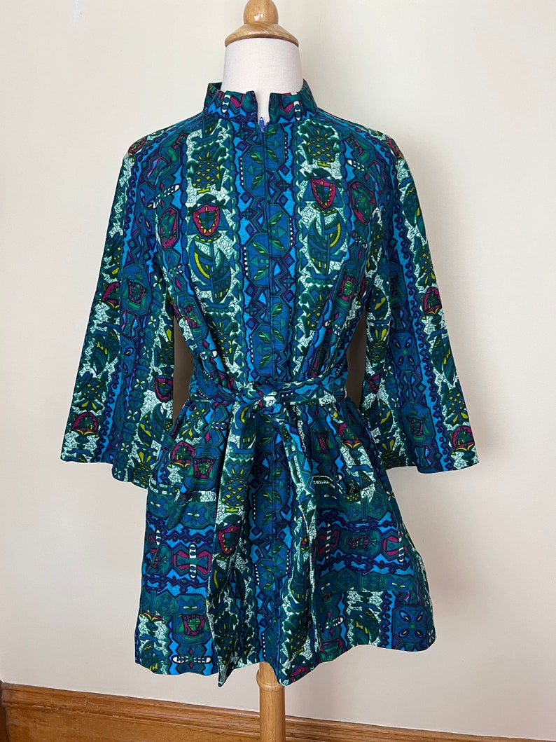 60s Handmade Barkcloth Midi Dress - Small