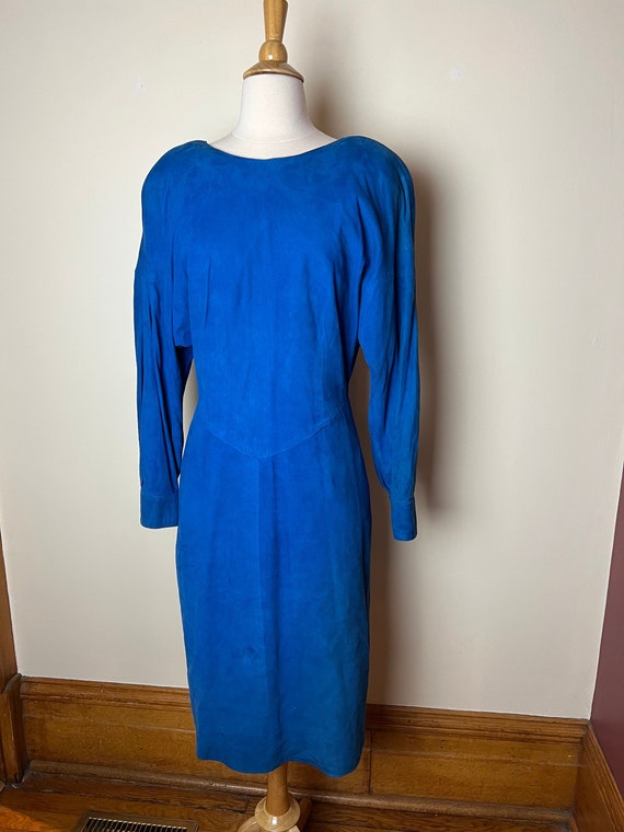 Vintage 80s Vakko backless blue suede dress