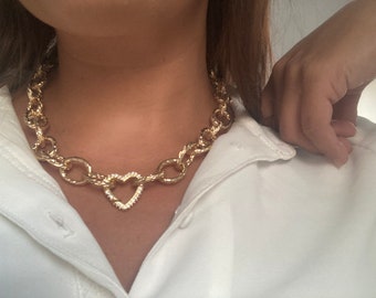 Collier chaîne à gros maillons dorée - or fin 24k Large/ Chunky/ choker/ chain,Big necklace, Large chain