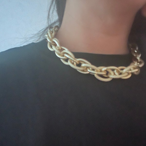 Collier chaîne à gros maillons dorée - or fin 24k Large/ Chunky/ choker/ chain,Big necklace, Large chain