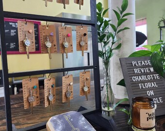 Vintage Brass Key Zodiac Asymmetrical Earrings