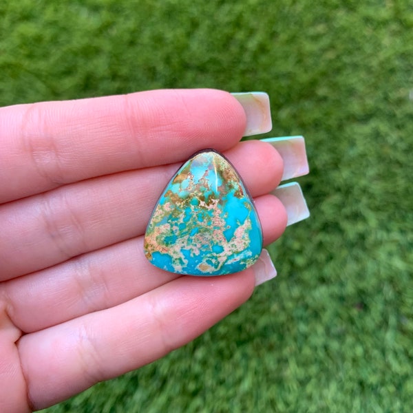 Natural Royston Backed Cabochon 1015 - Cab of Aqua Blue and Chocolate Matrix For Handmade Jewelry Native American Jewelry