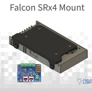 May include: A black metal mount for a Falcon SRx4 controller. The mount has a black plastic base and a metal plate with four screws. The controller is not included.