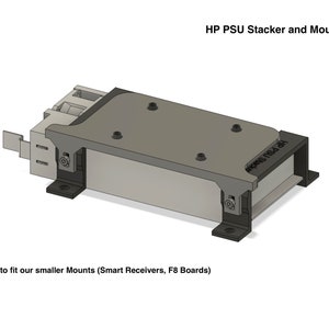 May include: A 3D printed black and gray HP PSU Stacker and Mount designed to fit smaller mounts. The text "psn d" is printed on the side of the mount.