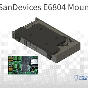 May include: A black SanDevices E6804 power supply mount with a fan and a circuit board with green connectors and a USB port.