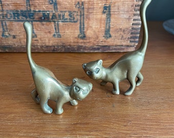 Pair of Vintage Brass Cats