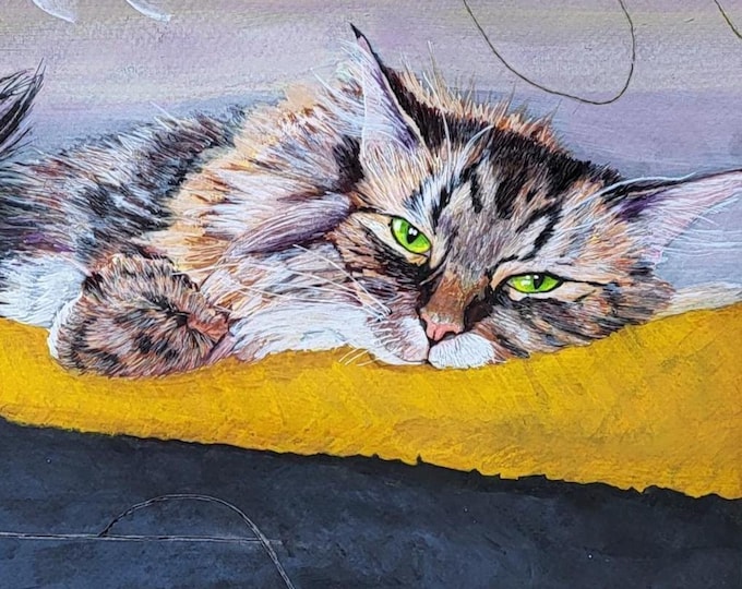 Featured listing image: Custom Cat Portrait - Hand Painted Original Artwork Pet Commission Mixed Media Portrait - Cat Portrait For Custom Wall Art - Cat Art