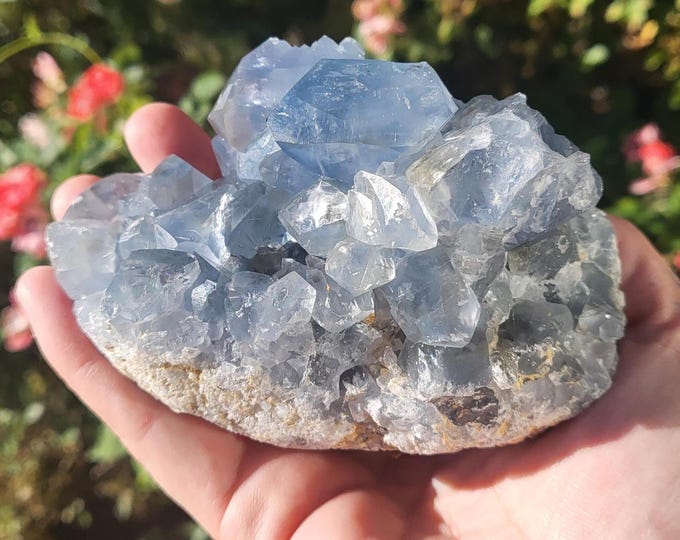 Featured listing image: SPARKLY XXL Celestite Crystal Cluster - Natural Blue Crystal for Good Fortune, Truth, Peace, Harmony, Angels and Spirit Guides, Creativity